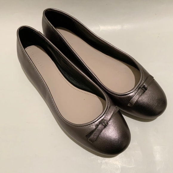 Ted Baker Noraih Grey Metallic Gunmetal Leather Bow Ballerina Flat Shoes 39 8.5 - Picture 10 of 10